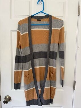 Hannah Striped Open-Front Women's Cardigan Sweater - Tan & Gray